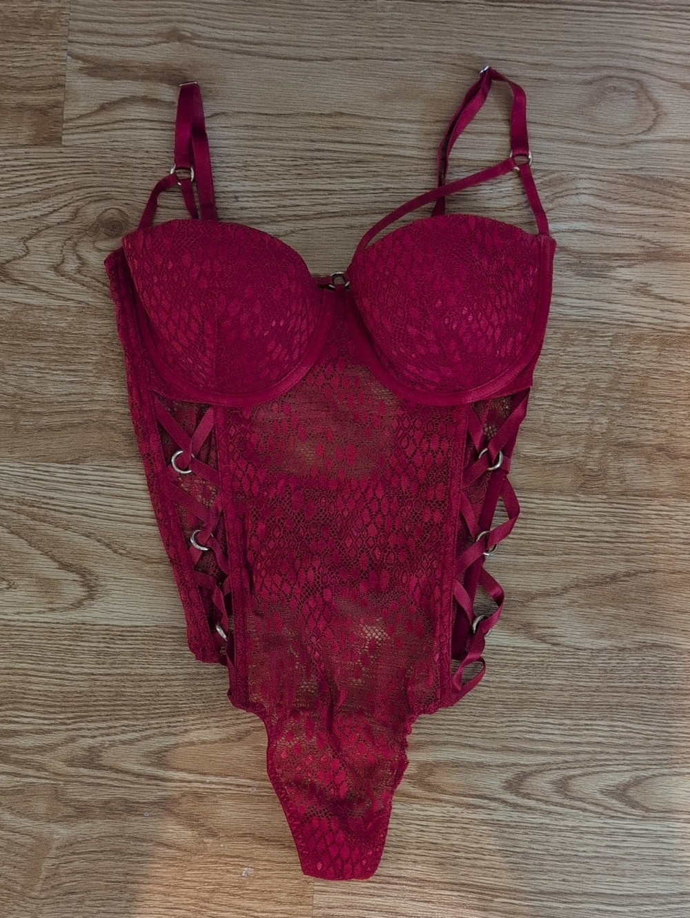 EUC Victoria's Secret Red Lace Strappy Lingerie - 34DD